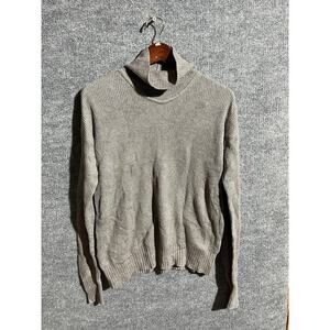 Turtleneck Sweater Womens Small Gray Ribbed Knit Cotton Blend Pullover Cozy